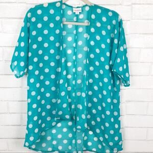 LuLaRoe Turquoise & White Polka Dot Kimono Size 3